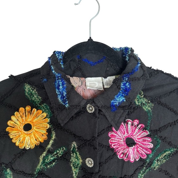 Vintage Roaman's Black Jacket Vibrant Floral Embroidery Yellow Blue Pink Large - Picture 6 of 16